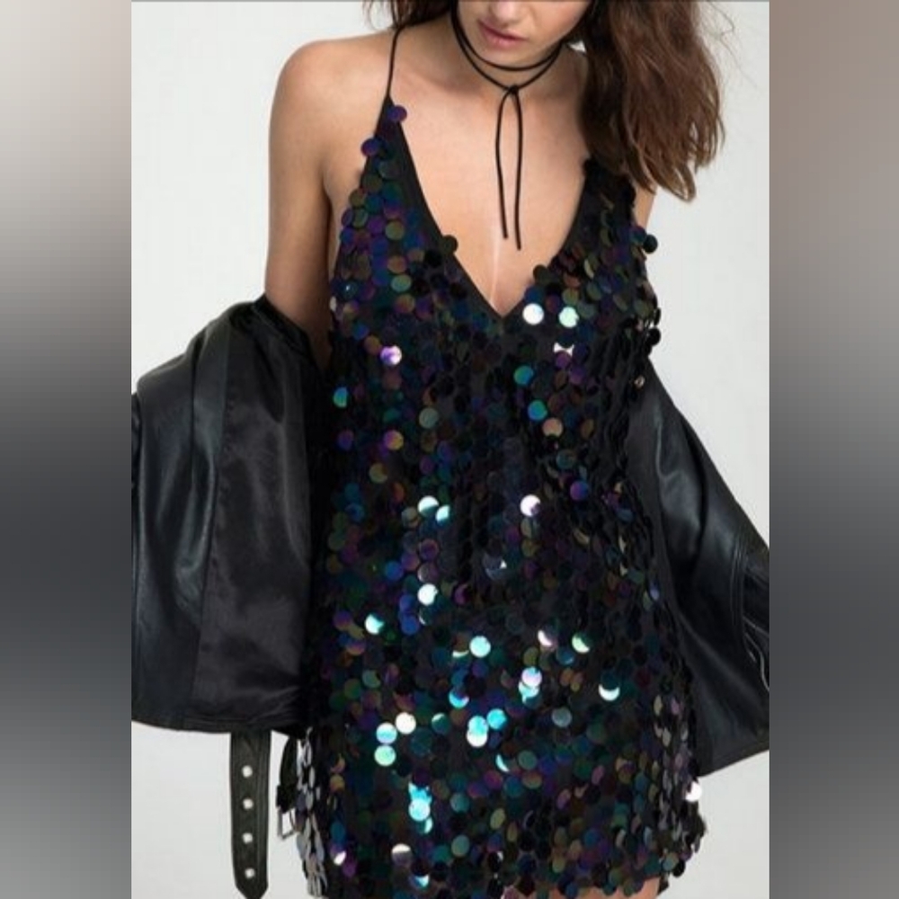 NWT Onlemili S/l Sequins Black Short Party Holiday Sexy Mini Dress - Picture 7 of 16